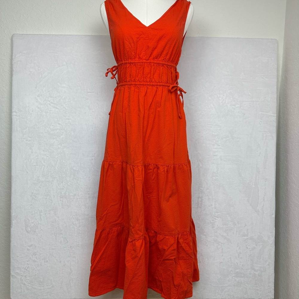Faherty Sandbar Maxi Dress Poppy Red Seersucker Size Small